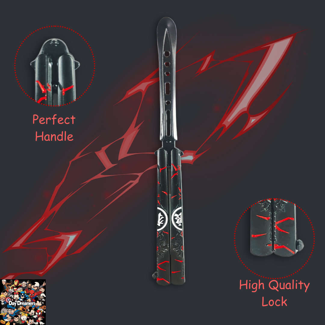 Sharingan-Inspired Butterfly Knife Trainer – Anime Balisong Blade (Metal)